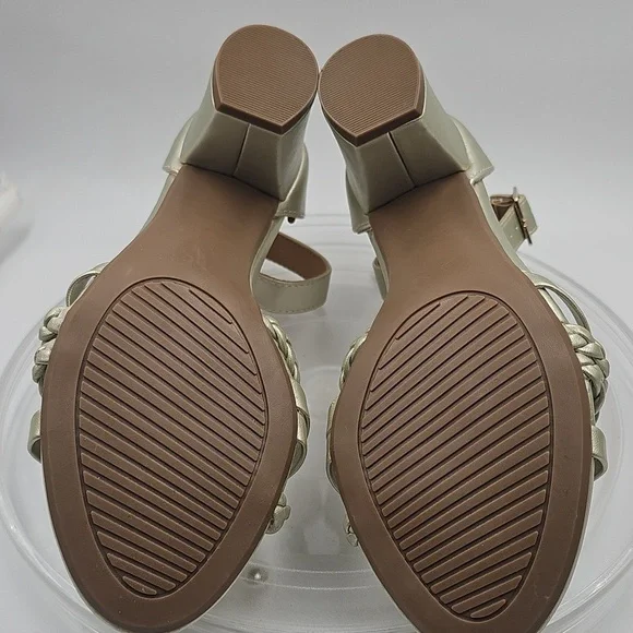 G White Mountain Gold Strappy Heeled Sandal Edge sz 5.5 hot nightlife block heel - Picture 10 of 11